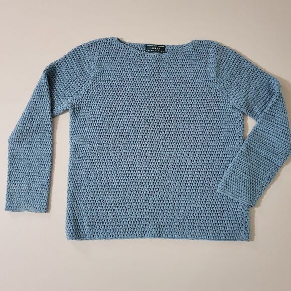 Lauren Ralph Lauren Women's Slate Blue Hand Knit Boatneck Pullover Sweater - Picture 1 of 10